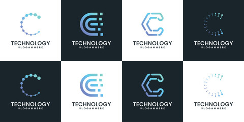 Set of technology letter C logo design