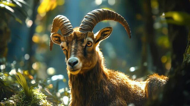 close up of a goat in the forest