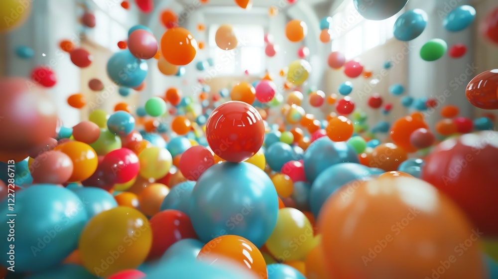 Wall mural 3d rendering of a large number of colorful balls. the balls are all different colors and are bouncin