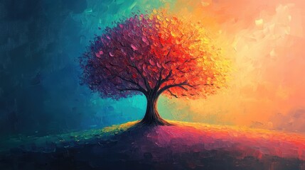 illustration - tree of life painted with oil paints. Gorgeous colorful background.