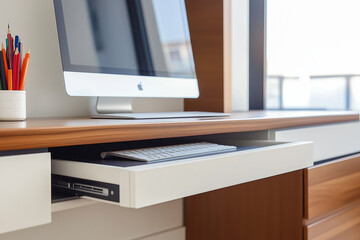 Fototapeta premium A Low-Profile Minimalist Drawer Under a Desk Offering Hidden Storage for a Clean Workspace