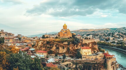 Fototapeta premium Tbilisi Georgia Cityscape Featuring Ancient Church