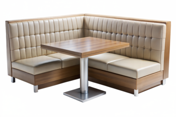 Corner booth seating with wooden table