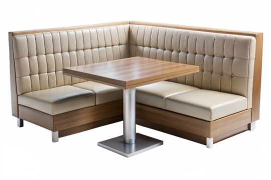 Corner booth seating with wooden table