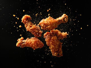 Fried Chicken Pieces in Flight