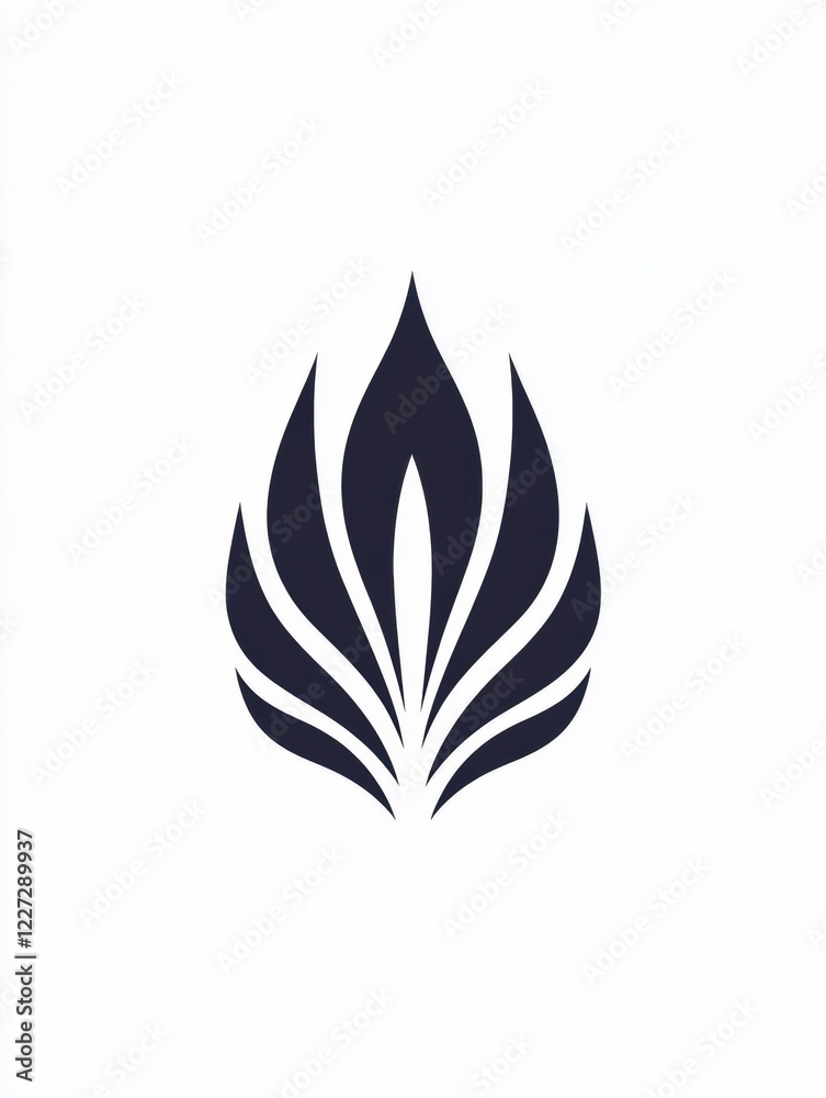 Poster flame icon design featuring stylized petals in dark color against a white background for branding an