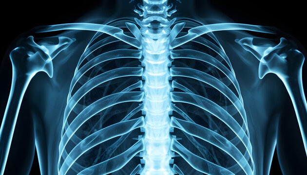 X ray still of broken ribs close up still , with white tonespng