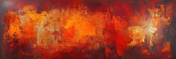 Obraz premium Abstract oil painting with warm red and orange texture on canvas reflects intensity and depth