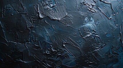 Dark blue textured background with thick oil paint. Abstract art.