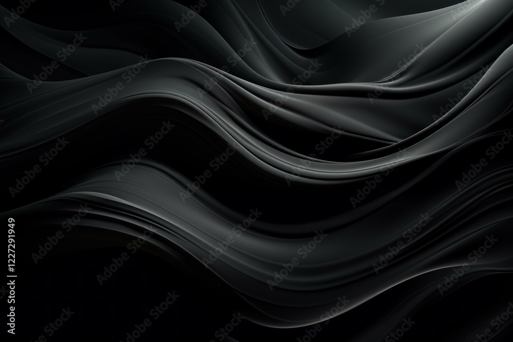 Wall mural Dark and elegant abstract background featuring flowing black satin fabric, creating a luxurious and sophisticated visual