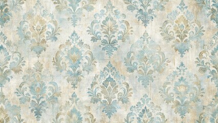 Distressed Shabby Tapestry Patterned Wallpaper with Soft Blues and Whites , pastel colors