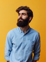 Fototapeta premium Man with beard wearing blue shirt
