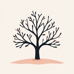 Obraz premium Stylized black tree icon with branches and subtle leaves on a simple background. Generative AI