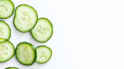 Fresh Sliced Cucumber Background on a white surface perfect for recipe