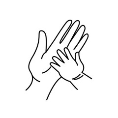 Motherhood lineart mothe and newborn baby hands silhouette. Mother's Day line vector illustration. Isolated image on white background 