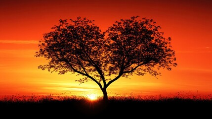 Naklejka premium Heart Shaped Tree Silhouette At Sunset
