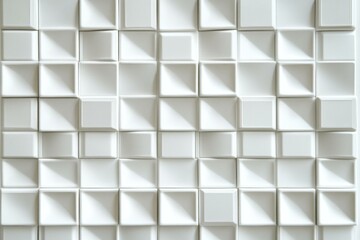 Fototapeta premium Abstract white wall texture featuring three dimensional square patterns, perfect for modern design and minimalist decor concepts, emphasizing clean lines and simplicity