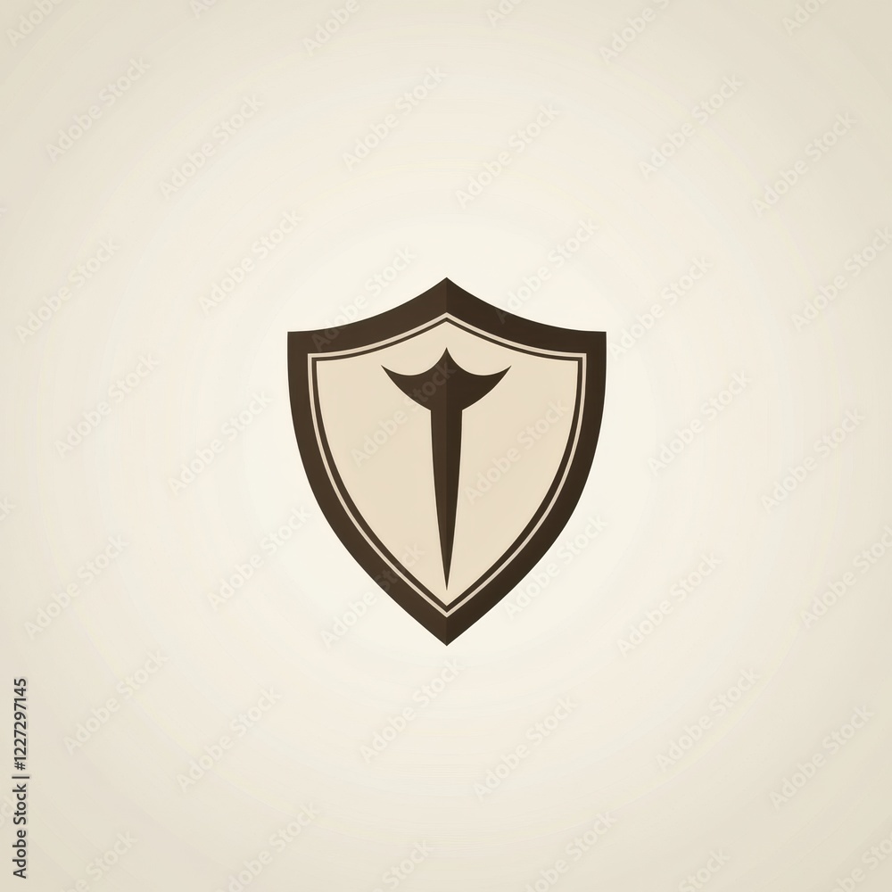 Fototapete stylized shield emblem featuring a spear tip on a neutral background for branding and design purpose