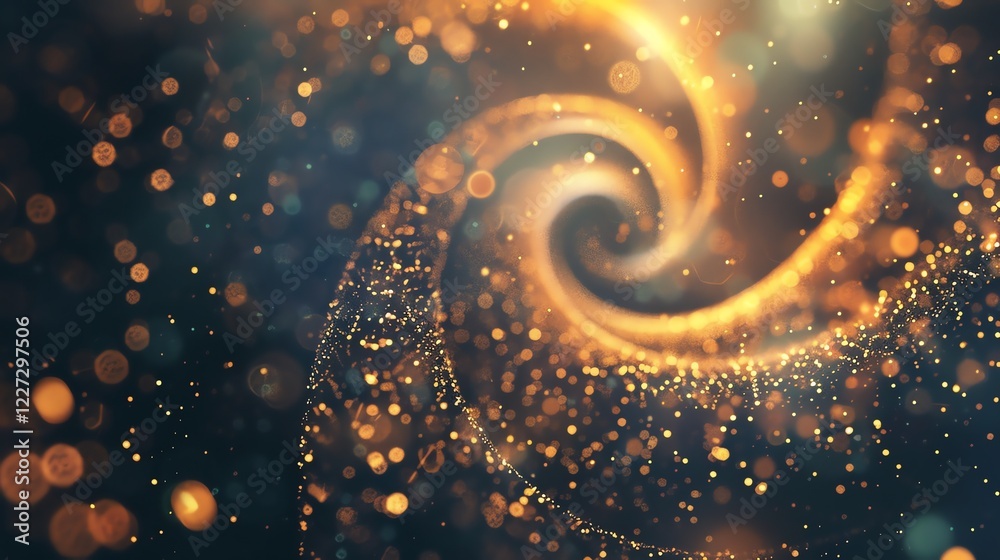Wall mural abstract glowing spiral of light. golden particles form a vortex against a dark background.