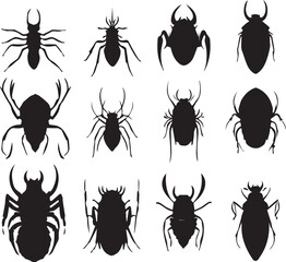A set of insects silhouettes for flat design. Hand drawn vector illustration