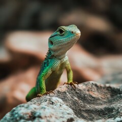 Fototapeta premium A lizard perched confidently on a rock, basking in the sun and striking a pose.