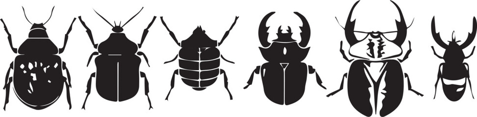 A set of insects silhouettes for flat design. Hand drawn vector illustration