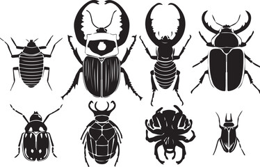 Fototapeta premium A set of insects silhouettes for flat design. Hand drawn vector illustration