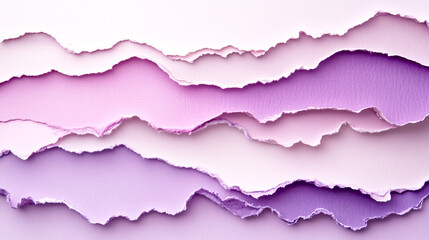 Fototapeta premium Abstract pastel torn paper layers on light background in soft purple hues