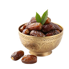 Bowl of Fresh Dates Isolated on White Background