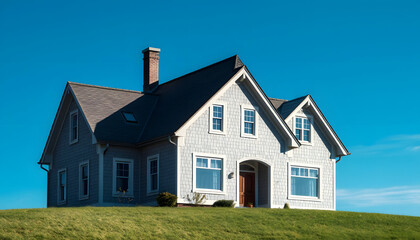 Obraz premium Grey house exterior on a blue sky background , with white tonespng