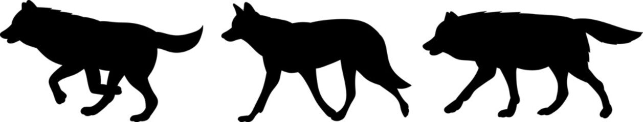 wolves running black silhouette vector