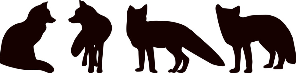 foxes in different poses black silhouette vector