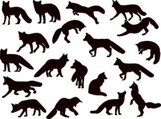 fox set black silhouette vector