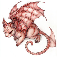 Crimson_winged_feline_creature,_curled_tail,_alert_posture.