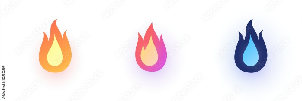 Fototapete flame icons representing different styles and colors arranged side by side for design and creative p