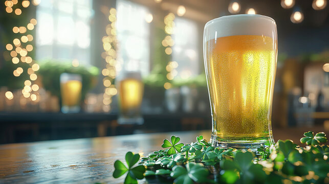 Enjoying a festive beer with shamrocks for St Patrick's Day
