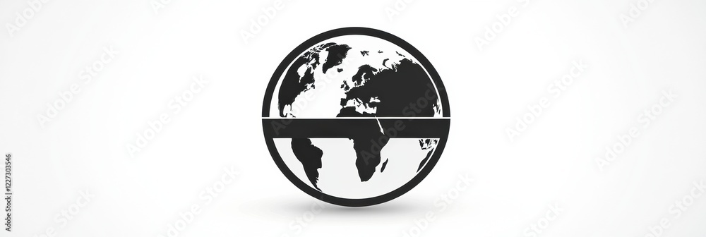 Poster black and white stylized globe illustration depicting continents and oceans in a minimalistic design