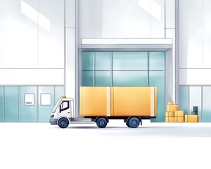 Delivery Truck at Modern Warehouse Entrance