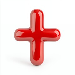Fototapeta premium Vibrant Red Glossy 3D Plus Sign on White Background, Perfect for Positive and Addition Concepts