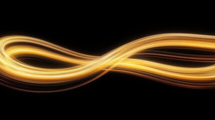 Naklejka premium Abstract waveforms in lemon yellow color on black background, long exposure effect