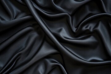 Fototapeta premium Black satin fabric close-up