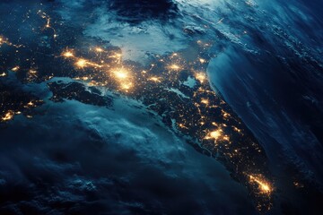 Naklejka premium Nighttime Earth View from Space