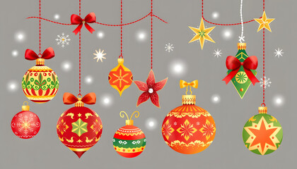 Vector Christmas folk art ornaments illustration set , with white tonespng