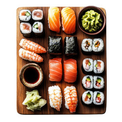 Assorted Sushi Platter with Fresh Fish and Colorful Ingredients