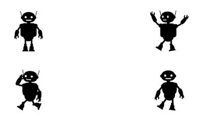 Robot character silhouette set in black and white