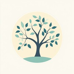 Obraz premium Beautiful tree icon featuring branches and leaves with a pastel background for modern design elements. Generative AI