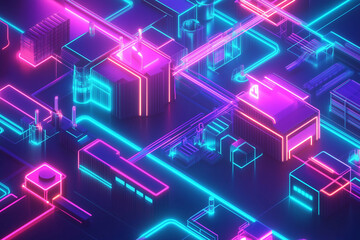 Neon Futuristic Circuit Maze – Isometric Style