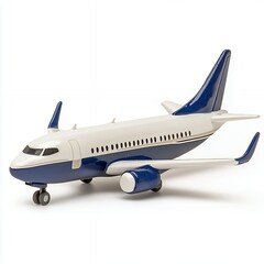 Detailed Model Airplane: White and Blue Commercial Jet Aircraft Close-up Studio Shot