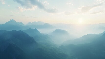 Fototapeta premium Majestic Mountain Ranges with Layered Blue Ridges and Misty Atmosphere in a Serene Landscape – Scenic View of Natural Beauty and Majestic Peaks