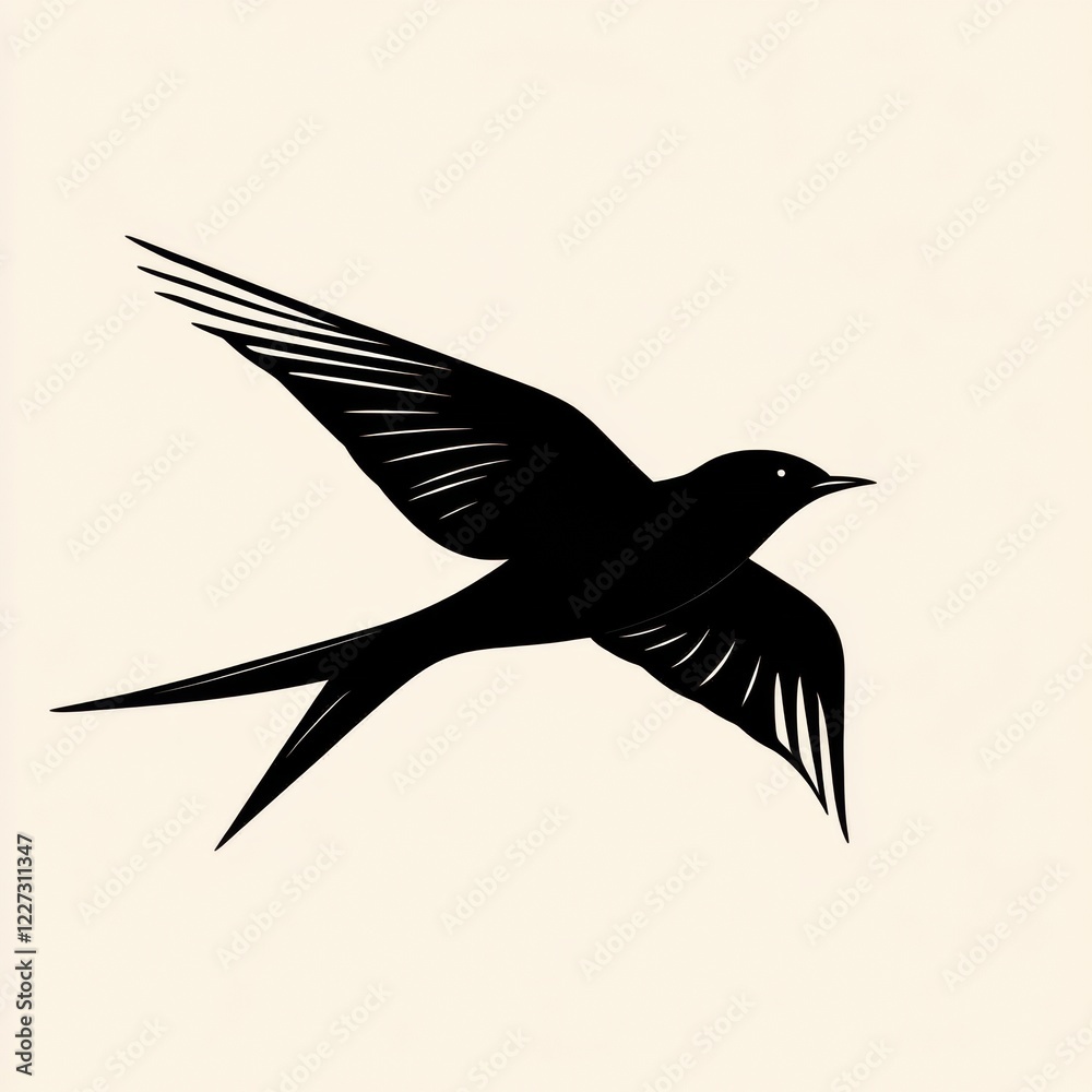 Poster elegant black silhouette of a bird soaring against a light background showcasing grace and freedom i